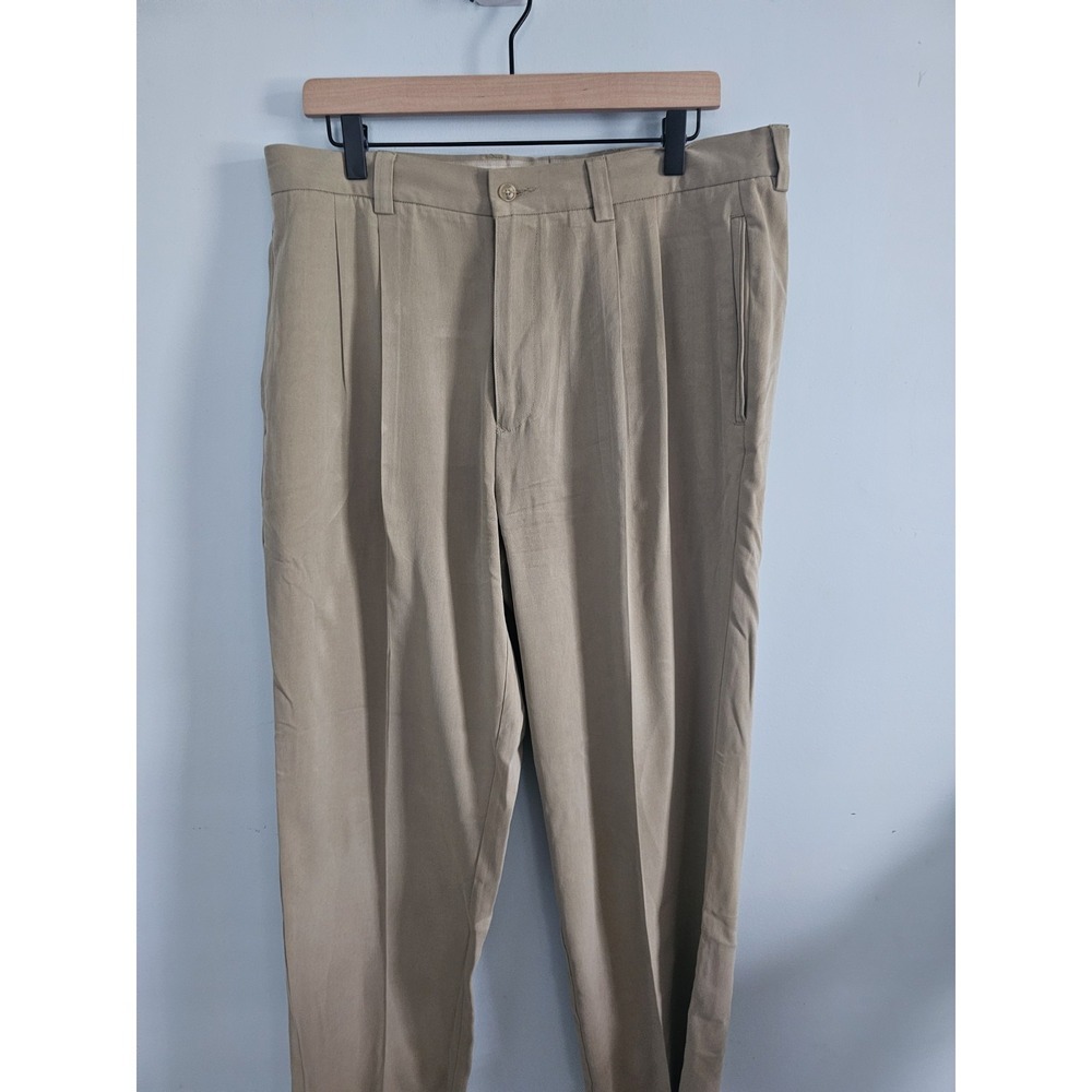 Tommy Bahama Pants Mens 35x30 Brown Silk‎ Blend Pleated Straight Leg Trousers